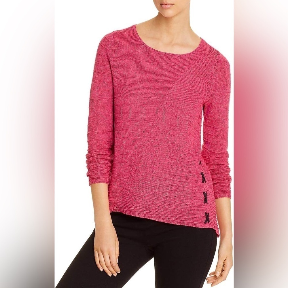 Nic + Zoe Pure Pink Knit Lace Up Side Sweater sz L